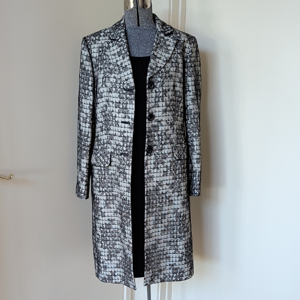 Jones New York Suit black dress with floral lace topper coat